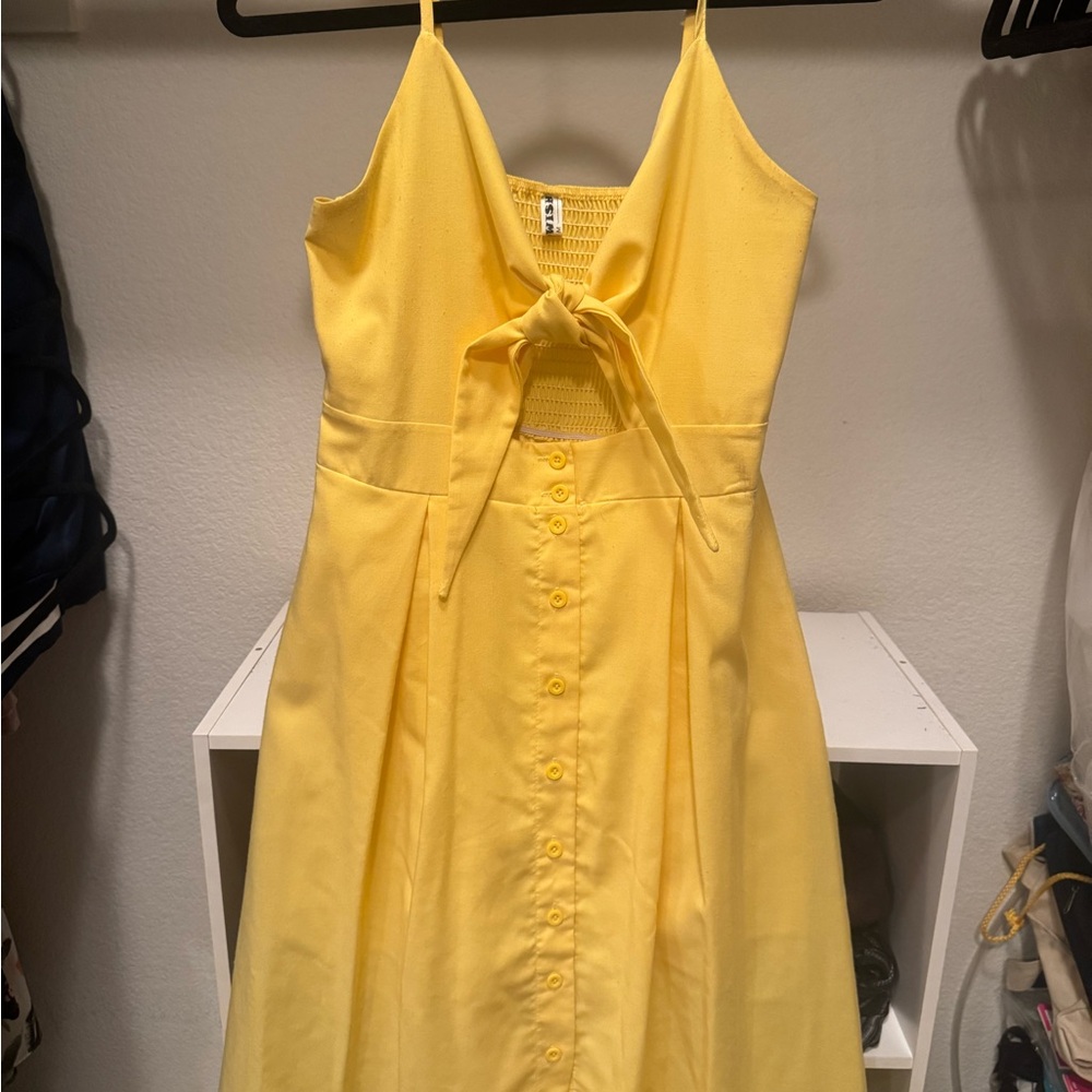 WSLY Sunny Yellow Midi Dress with Tie-Front